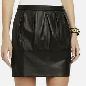 BCBG Avara Lamb Leather A Line Boxed Pleat Mini Skirt, size SMALL